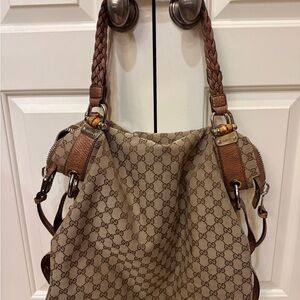 Gucci GG Canvas Bamboo Handle Shoulder Bag